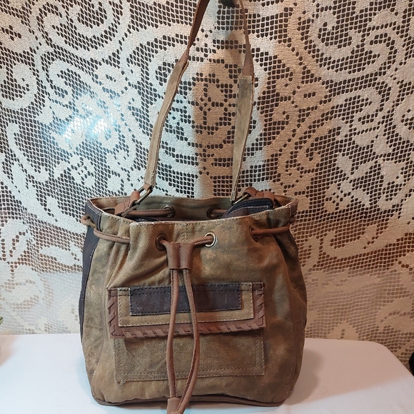 Mona B Distressed Canvas Shoulder Bag